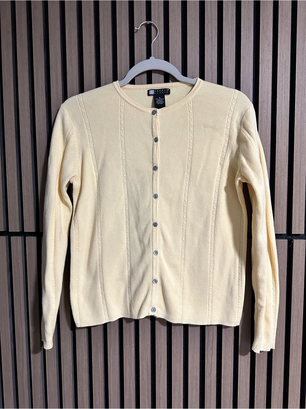 Carole Little Butter Yellow Cotton Knit Crew Neck Cardigan S Coastal Clean Girl